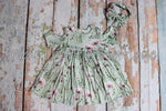 "Green Floral" Cold Shoulder Dress